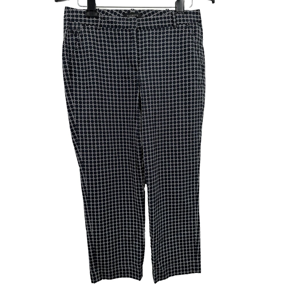 Talbots Hampshire Straight Ankle Pants Size 10 Women's Navy Blue Printed